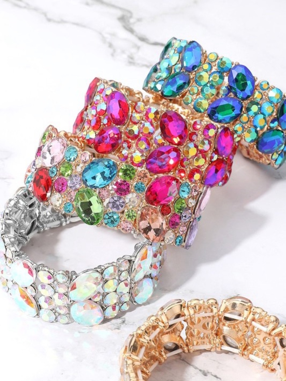 Volcano Ab boho western evening stretch Crystal rhinestone beaded Bracelet